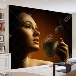 Tranh cô gái uống trà