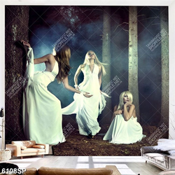 Tranh ba người đẹp mặc váy trắng