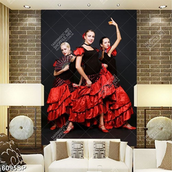 Tranh nhóm múa mặc váy đỏ