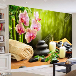Tranh hoa lan và đá đen treo tường spa