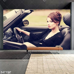 Tranh cô nàng xinh đẹp lái xe ô tô