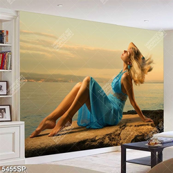 Tranh người đẹp mặc váy xanh