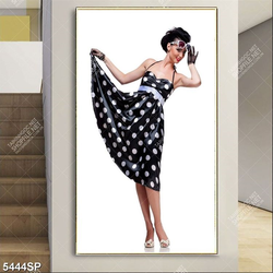 Tranh cô gái mặc váy chấm bi