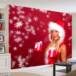 Tranh cô gái cầm hộp quà noel