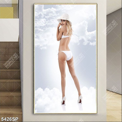 Tranh người đẹp mặc bikini trắng