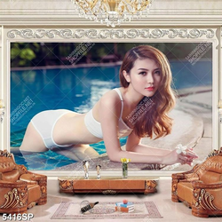 Tranh file psd cô gái xinh đẹp bên hồ bơi