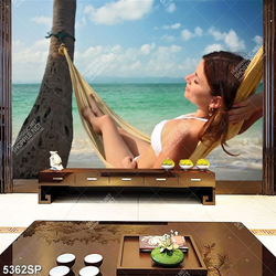 Tranh người đẹp nằm trên võng thư giãn