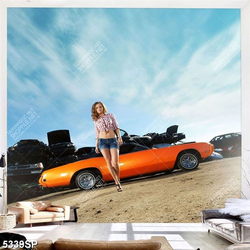 Tranh người đẹp đứng bên siêu xe