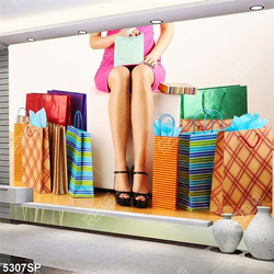 Tranh cô gái thích mua sắm