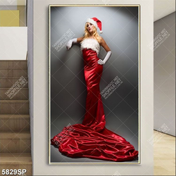 Tranh người đẹp mặc máy đỏ noel
