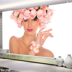 Tranh người đẹp đội hoa hồng