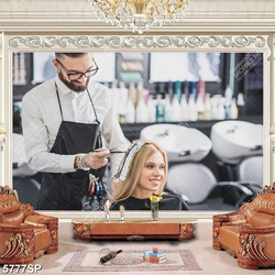 Tranh cô gái trẻ làm tóc trong salon