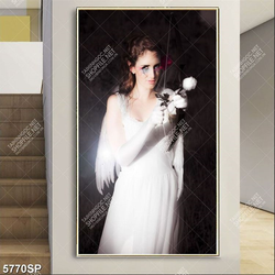 Tranh người đẹp mặc váy trắng