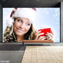 Tranh cô gái cầm hộp quà noel