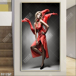 Tranh cô gái xinh đẹp mặc váy đỏ treo spa mã số SP5512