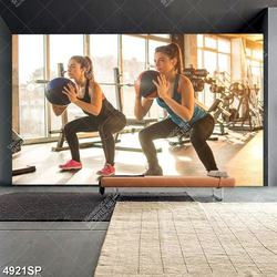 Tranh phong gym hai cô gái tập luyện thể thao