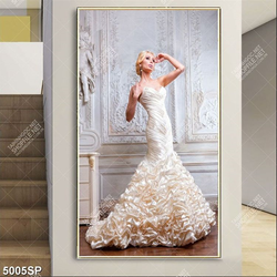 Tranh người đẹp mặc váy trắng đuôi cá