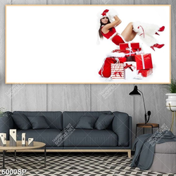 Tranh người mẫu bên hộp quà noel