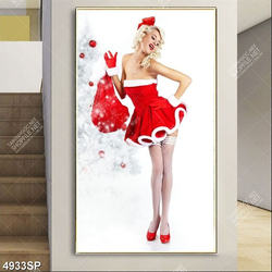 Tranh người đẹp mặc váy đỏ noel treo spa