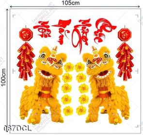 Decal cặp lân đỏ dán trang trí kính đón tết Decal cặp lân đỏ dán trang trí kính đón tết