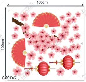 Decal đèn lồng đỏ và hoa đào Decal đèn lồng đỏ và hoa đào