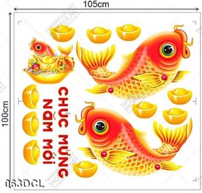 Decal cá chép vàng chúc mừng năm mới Decal cá chép vàng chúc mừng năm mới