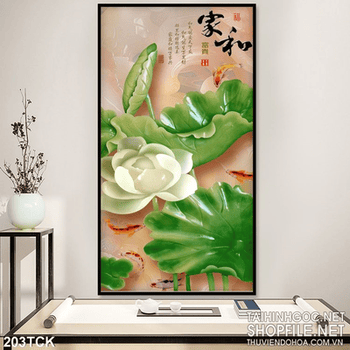 Tranh hoa sen, cá chép giả ngọc nghệ thuật