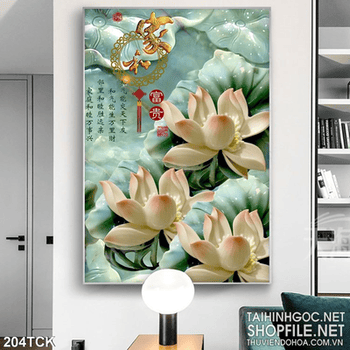 Tranh hoa sen giả ngọc phong thủy