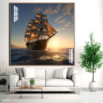 Tranh thuyền buồm vàng phong thủy đẹp