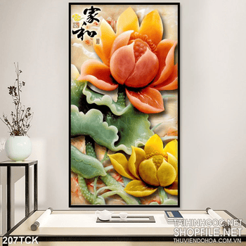 Tranh hoa sen giả ngọc tài lộc