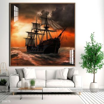 Tranh thuyền buồm vàng phong thủy đẹp