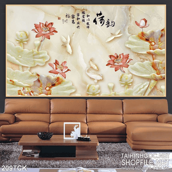 Tranh hoa sen, cá chép giả ngọc nghệ thuật