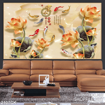 Tranh hoa sen, cá chép quần hội giả ngọc