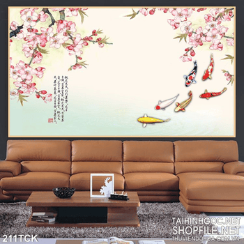 Tranh hoa sen, cá chép mùa xuân