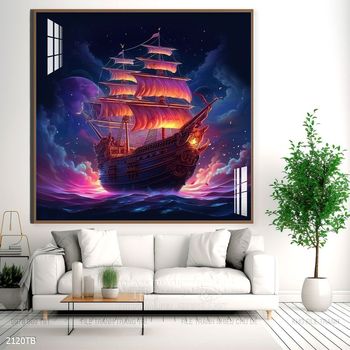 Tranh thuyền buồm vàng phong thủy đẹp