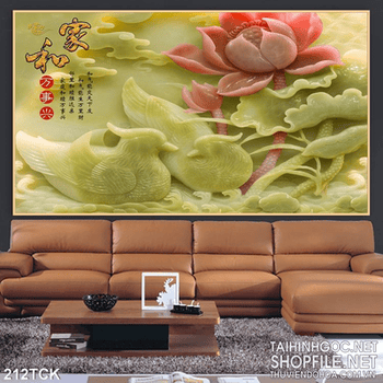 Tranh hoa sen, cá chép giả ngọc đẹp