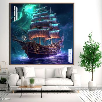 Tranh thuyền buồm vàng phong thủy đẹp