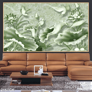 Tranh hoa sen, cá chép giả ngọc phong thủy