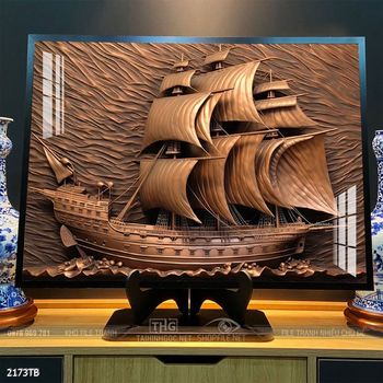 Tranh thuyền buồm vàng phong thủy đẹp