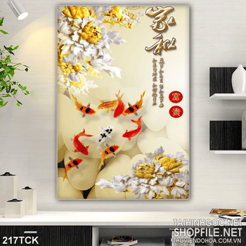 Tranh hoa sen, cá chép kim tiền nghệ thuật