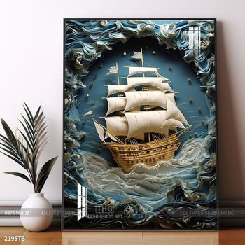 Tranh thuyền buồm vàng phong thủy đẹp