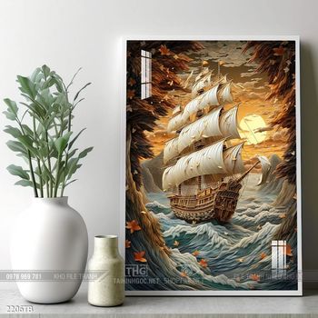 Tranh thuyền buồm vàng phong thủy đẹp