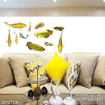 Tranh psd đàn cá chép vàng tren nền trắng dán tường