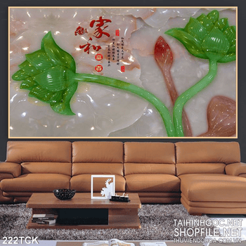 Tranh hoa sen giả ngọc thư pháp