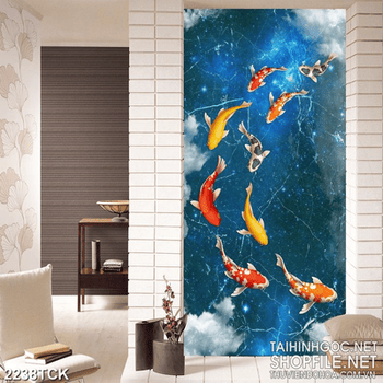 Tranh những đàn cá chép bơi tung tăng trang trí tường