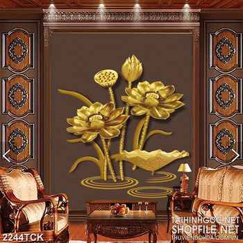 Tranh những bông hoa sen nở rộ khoe sắc vàng psd