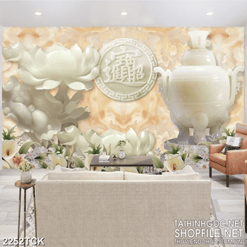 Tranh những bông hoa sen và cá chép giả ngọc in 5d