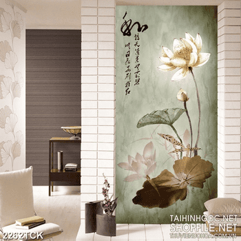 Tranh sơn dầu trang trí những bông hoa sen mộc mạc