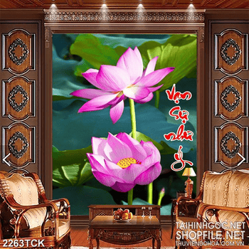 Tranh in canvas những bông hoa sen hồng vạn sự như ý