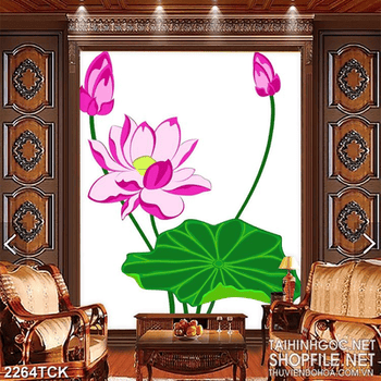 Tranh nghệ thuật lá sen xanh non bên bông hoa sen hồng